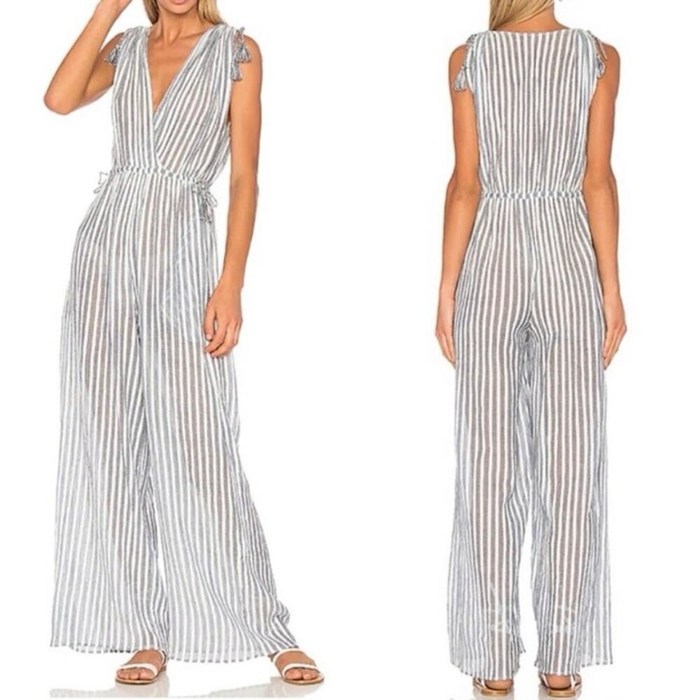 Ulla Johnson Tallis Jumpsuit In Marine Cotton Striped Blue White Size 0